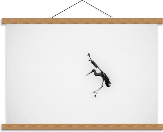 Schoolplaat – Vliegende Reiger in de Lucht - 60x40cm Foto op Textielposter (Wanddecoratie op Schoolplaat)