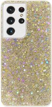 - ADEL Premium Siliconen Back Cover Softcase Hoesje Geschikt voor Samsung Galaxy S21 Ultra - Bling Bling Glitter Goud