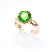 Brigada - ring met ronde groene barnsteen - 14 karaats goud verguld - 925 sterling zilver - maat 17