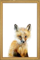 JUNIQE - Poster met houten lijst Vosje illustratie -60x90 /Bruin &
