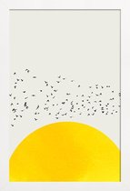 JUNIQE - Poster met houten lijst A Thousand Birds -13x18 /Geel