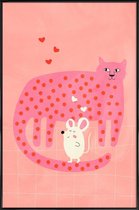 JUNIQE - Poster in kunststof lijst Cat and Mouse -60x90 /Roze
