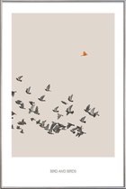 JUNIQE - Poster met kunststof lijst Bird And Birds -20x30 /Bruin &