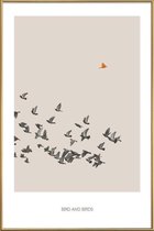 JUNIQE - Poster met kunststof lijst Bird And Birds -30x45 /Bruin &