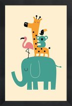 JUNIQE - Poster met houten lijst Schattige dieren illustratie -13x18