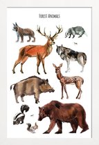 JUNIQE - Poster met houten lijst Forest Animals -13x18 /Bruin & Grijs