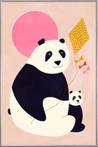 JUNIQE - Poster met kunststof lijst Panda Bears -40x60 /Roze & Zwart