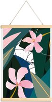 JUNIQE - Posterhanger Oleander illustratie -20x30 /Groen & Roze