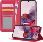 Hoesje Geschikt voor Samsung S20 Plus Hoesje Book Case Hoes Wallet Cover - Hoes Geschikt voor Samsung Galaxy S20 Plus Hoesje Bookcase Hoes - Donkerroze