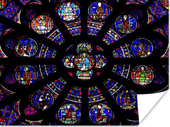 stroomkring psychologie Kiezelsteen Glas in lood in roosvenster van de Notre Dame in Parijs 120x90 cm - Foto  print op... | bol.com