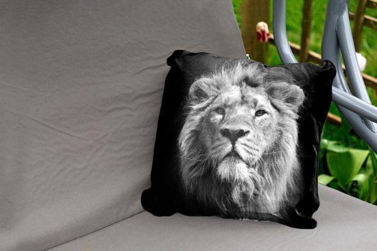 Coussins d'extérieur - Jardin - Portrait Zwart et blanc d'un lion - 45x45 cm