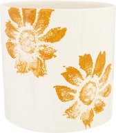 Bloempot voor Binnen en Buiten - Plantenbak - Plantenpot - Bloemenprint oranje - 15x15xh15cm - Cilindrisch aardewerk
