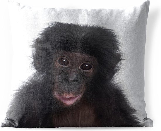 Sierkussen Animalprintshop voor buiten - Chimpansee - Portret dierenprint - 60x60 cm - vierkant weerbestendig tuinkussen / tuinmeubelkussen van polyester