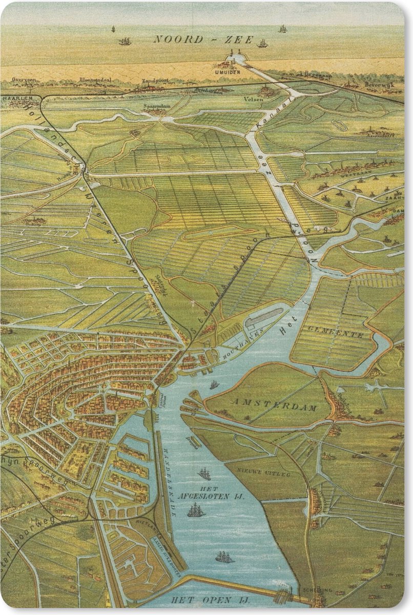 Muismat Historische stadskaarten - Kleurrijke en historische stadskaart van Amsterdam muismat rubber - 40x60 cm - Muismat met foto