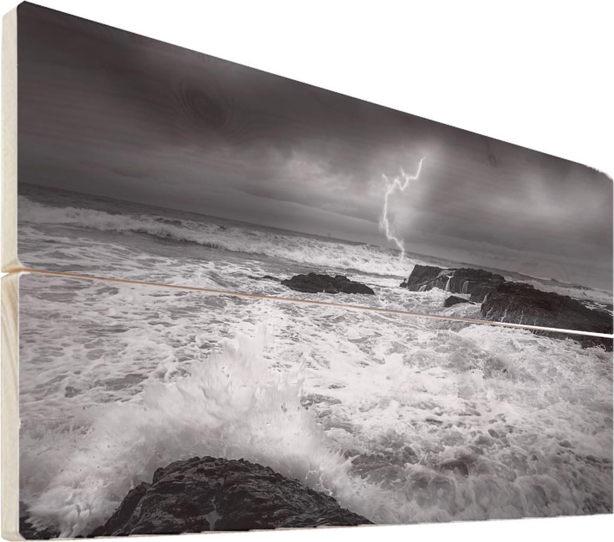 Onweer op hout 30x20 Storm op zee fotoprint Hout foto