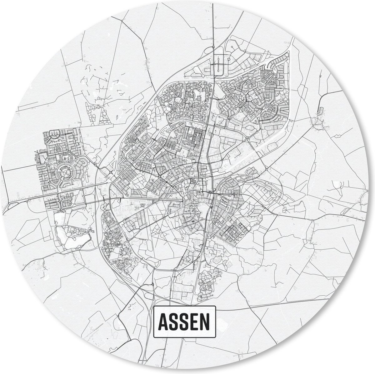 Muismat rond 30x30 cm - Mousepad Stadskaart Assen - Ronde muismatten