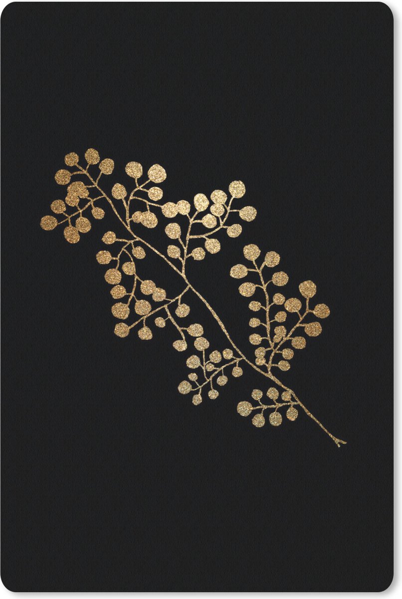 Muismat Golden/rose leavesKerst illustraties - Tak met ronde gouden bladeren op een zwarte achtergrond muismat rubber - 18x27 cm - Muismat met foto