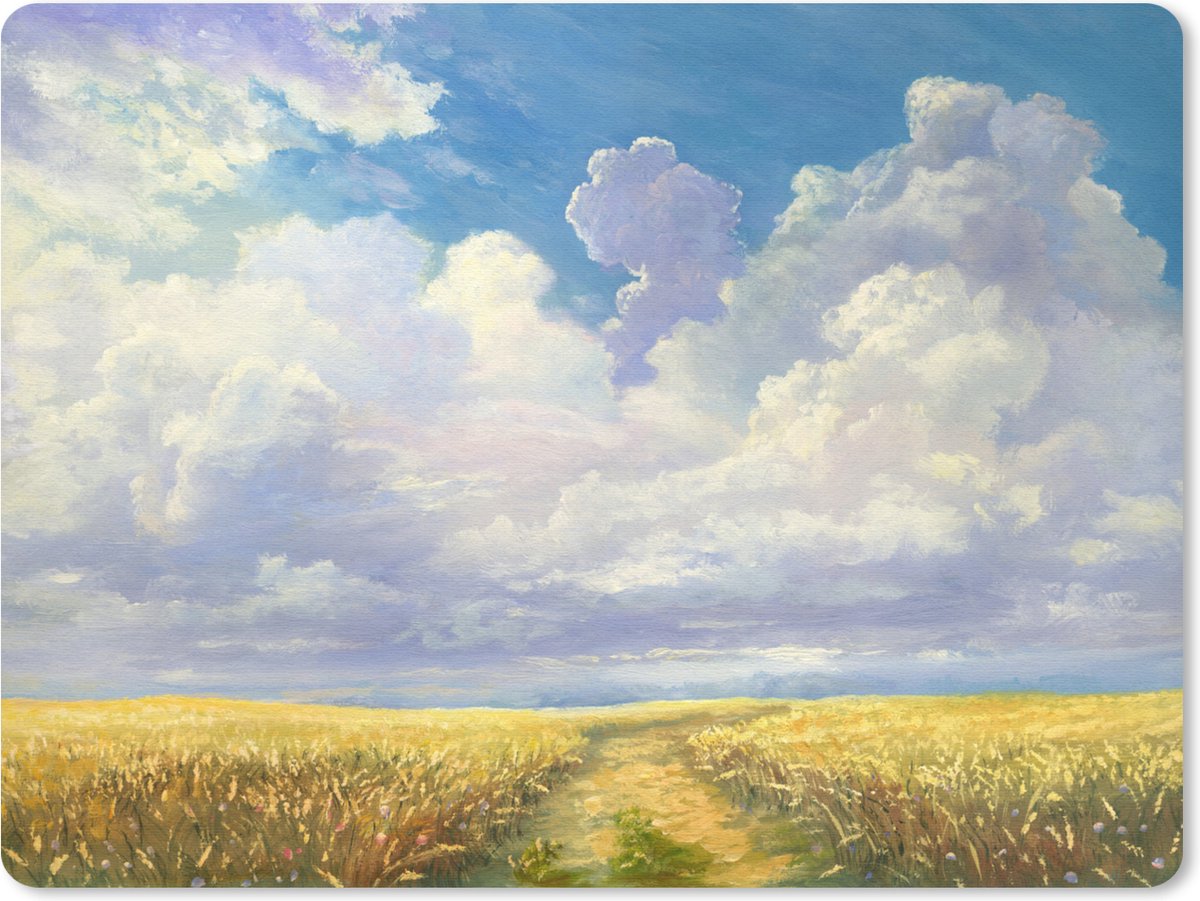 Muismat Geschilderde Zomer - Olieverf schilderij van graanveld muismat rubber - 40x30 cm - Muismat met foto