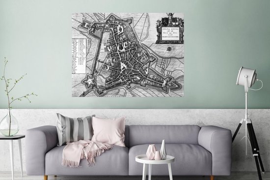 Un ancien plan de ville noir et blanc de 's-Hertogenbosch Poster - Carte 160x120 cm - Tirage photo sur Poster (décoration murale salon / chambre) / Affiche villes européennes XXL / Groot format!