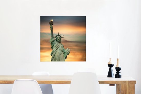 Affiche coucher de soleil Statue de la Liberté 75x75 cm - Tirage photo sur Poster (décoration murale salon / chambre) / Affiche Villes