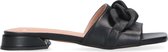 Manfield - Dames - Zwarte leren muiltjes met chain detail - Maat 40