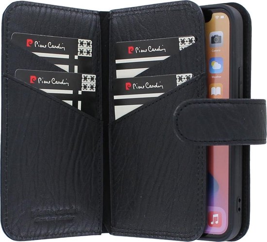 Etui Bookcase hoesje iPhone 12 Mini - Pierre Cardin - Zwart Cuir