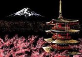Scratch Art  Cherry blossoms Mount Fuji - 410 x 287 mm - Kras tekeningen - Scratch painting