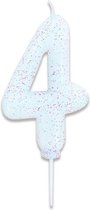 Witbaard Verjaardagskaars Cijfer 4 Wax 7 Cm Glitter Wit