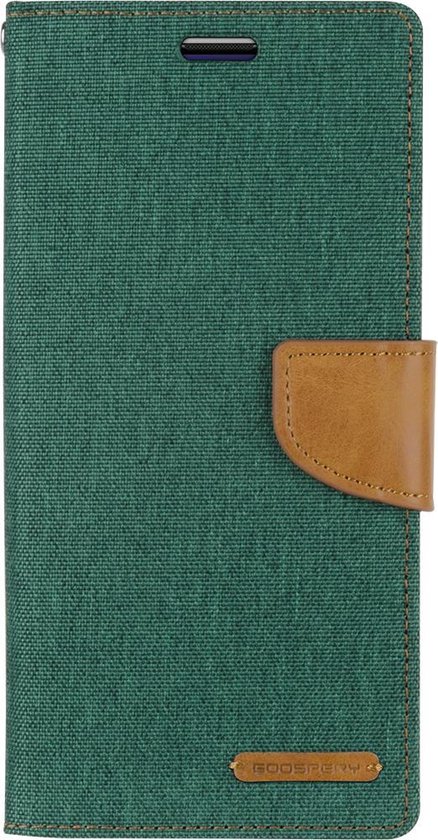 Hoesje geschikt voor iPhone 11 Pro Max - Mercury Canvas Diary Wallet Case - Hoesje met Pasjeshouder - Groen