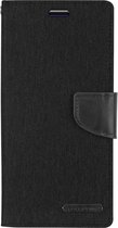 Hoesje geschikt voor Apple iPhone 12 Mini - Mercury Canvas Diary Wallet Case - Hoesje met Pasjeshouder - Zwart