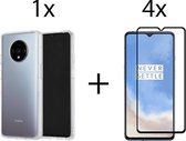 Oneplus 7T hoesje siliconen case transparant -  Full Cover - 4x Oneplus 7T screenprotector screen protector