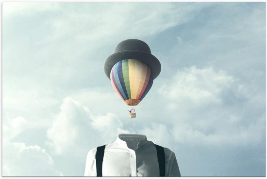 Poster – Surrealisme van Persoon met Hoofd van Luchtballon - 90x60cm Foto op Posterpapier