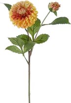 Kunstbloem - Zijde - Dahlia - Geel/oranje - 60 cm - Boeket van 3 stuks - In cadeauverpakking met gekleurd lint