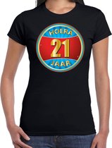 21e verjaardag cadeau t-shirt hoera 21 jaar zwart voor dames - verjaardagscadeau shirt XL