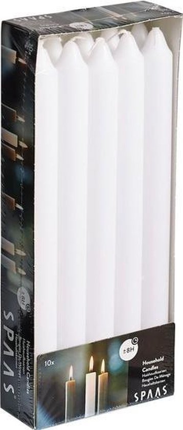 50x Witte dinerkaarsen 24 cm 8 branduren - Geurloze kaarsen - Huishoudkaarsen/tafelkaarsen/kandelaarkaarsen