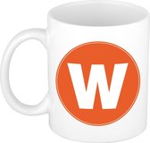 Mok / beker met de letter W oranje bedrukking voor het maken van een naam / woord - koffiebeker / koffiemok - namen beker