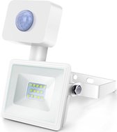 LED Bouwlamp 10 Watt met Sensor - LED Schijnwerper - Igna Sunny - Helder/Koud Wit 6400K - Waterdicht IP65 - Mat Wit - Aluminium