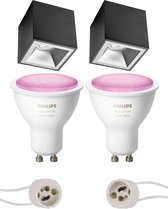 PHILIPS HUE - Opbouwspot Set GU10 - White and Color Ambiance - Bluetooth - Primux Cliron Pro - Opbouw Vierkant - Mat Zwart/Zilver - Verdiept - 90mm