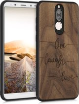 kwmobile telefoonhoesje compatibel met Huawei Mate 10 Lite - Hoesje met bumper in donkerbruin - walnoothout - Live Laugh Love design