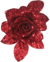 Kerstroos - 15 cm - Glitter - Rood - Kerstversiering - Kerst