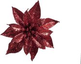 Kerstroos - 8 cm - Glitter - Rood - Kerstversiering - Kerst