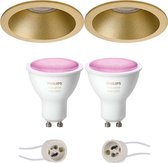 Pragmi Pollon Pro - Inbouw Rond - Mat Goud - Verdiept - Ø82mm - Philips Hue - LED Spot Set GU10 - White and Color Ambiance - Bluetooth