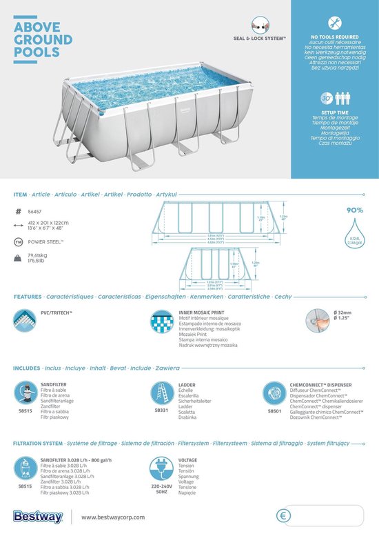 Zwembad Deal Power Steel Rechthoek 412x201x122 cm