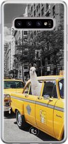 Samsung Galaxy S10 siliconen hoesje - Lama in taxi - Soft Case Telefoonhoesje - Grijs - Print