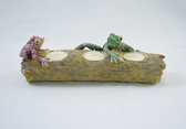 Waxinelichtjeshouder aardewerk glitter kikkers - 24 x 6 x 10 cm