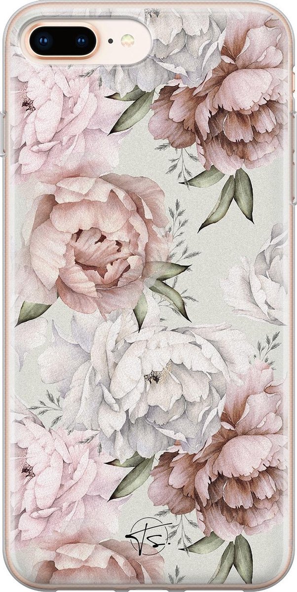 iPhone 8 Plus/7 Plus hoesje - Klassieke bloemen - Soft Case Telefoonhoesje - Bloemen - Beige