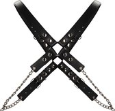 Men's Chain Harness - Premium Leather - Black - One Size - Bondage Toys