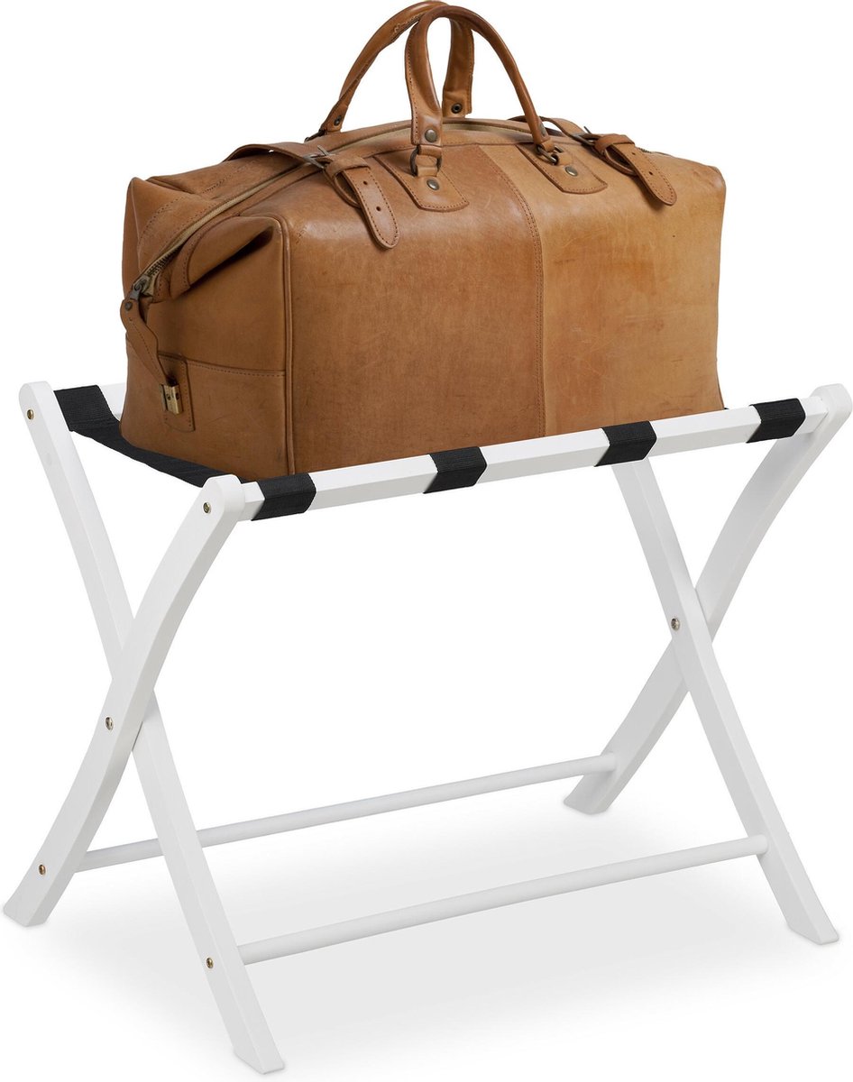 Relaxdays kofferrek vouwbaar hout - kofferstandaard - bagagerek - inklapbaar frame - wit