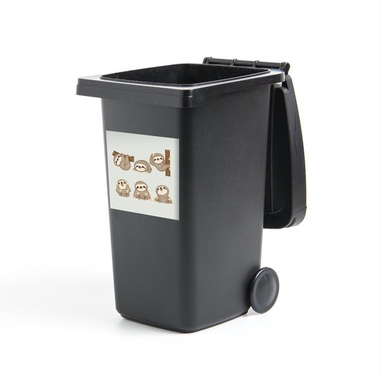 Foto: Container sticker kinderillustratie luiaard kinderillustratie van een luiaard in verschillende poses klikosticker 40x40 cm kliko sticker weerbestendige containersticker
