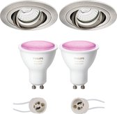 PHILIPS HUE - LED Spot Set GU10 - White and Color Ambiance - Bluetooth - Primux Alpin Pro - Inbouw Rond - Mat Nikkel - Kantelbaar - Ø92mm